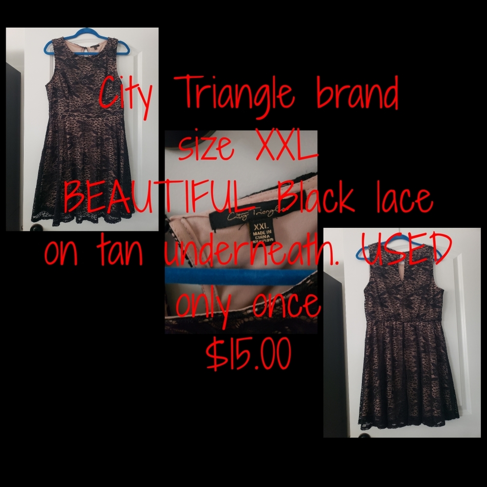 Black lace over tan slip dress